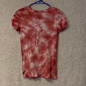 Tye-dye and rose tee.
